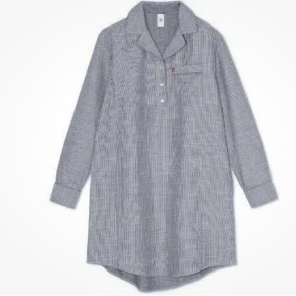 Levi's Women's Blue White Railroad Stripe Pajama Sleep Shirt - Picture 4 of 8